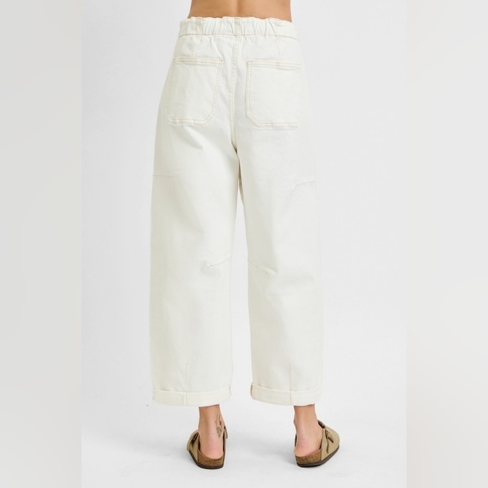 Risen HR Wide Barrel Jeans Cream Cuffed Ankle Cargo Patch Pocket Various NEW - Picture 5 of 6